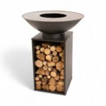 Brasero Onyx Ø80 avec grill et rangement pour bois